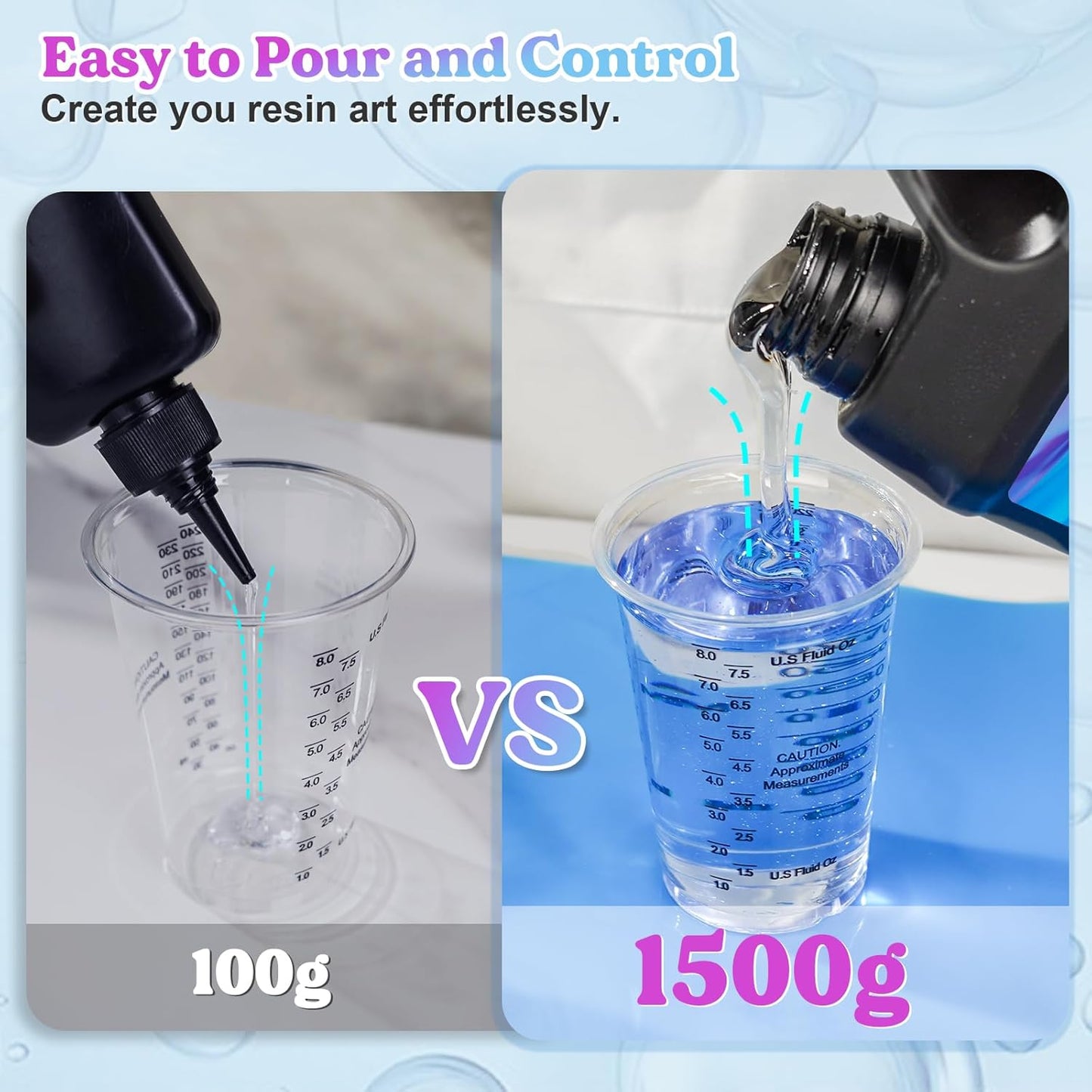 LET'S RESIN UV Resin, 1500g Odorless, Low Shrinkage, Clear Ultraviolet Epoxy Resin with Silicone Measuring Cups, for Jewelry, Molds, Craft Decoration