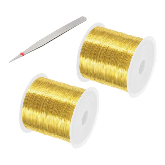 PATIKIL 26 Guage/ 0.4 mm 328 Feet Jewelry Craft Wire, 2 Pcs Copper Beading Wires with Plier for Beading Jewelry Making Supplies Earrings Bracelets Accessories Sculptures Gardening, Gold