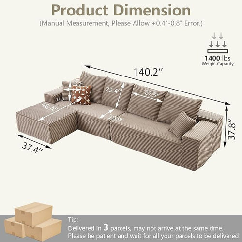 140" Sectional Cloud Couch for Living Room, Modular Floor Deep-Seat Sofa - Image 2
