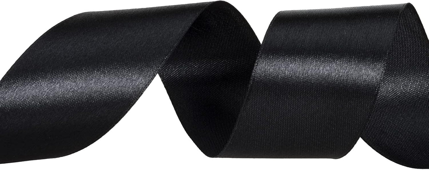 1 1/2 Inch Black Solid Satin Ribbon, 50 Yards Craft Fabric Ribbon for Gift Wrapping Floral Bouquets Wedding Party Decoration