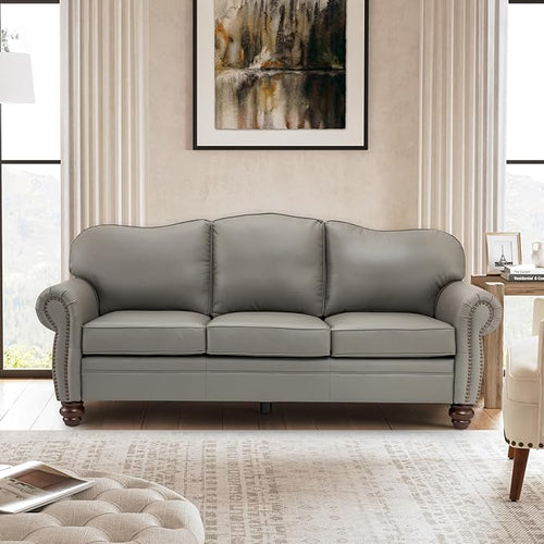 81" Genuine Leather Sofa, Classic 3-Seater Couchs by Thesupportyouneed