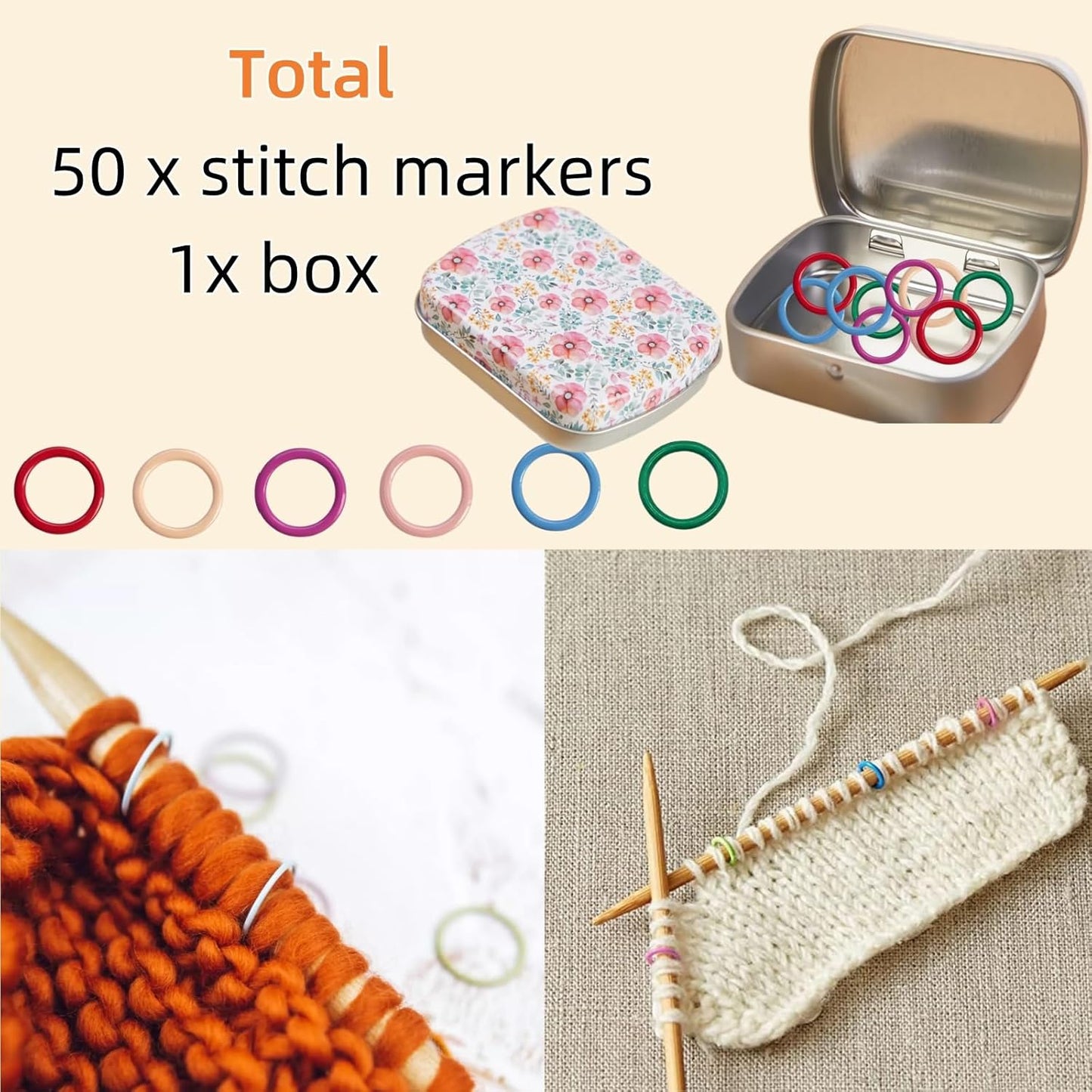 50Pcs Spiral Stitch Markers for Crocheting,Split Ring Stitch Markers with Box Metal Stitch Markers for Knitting Sewing DIY Handmade Crafts