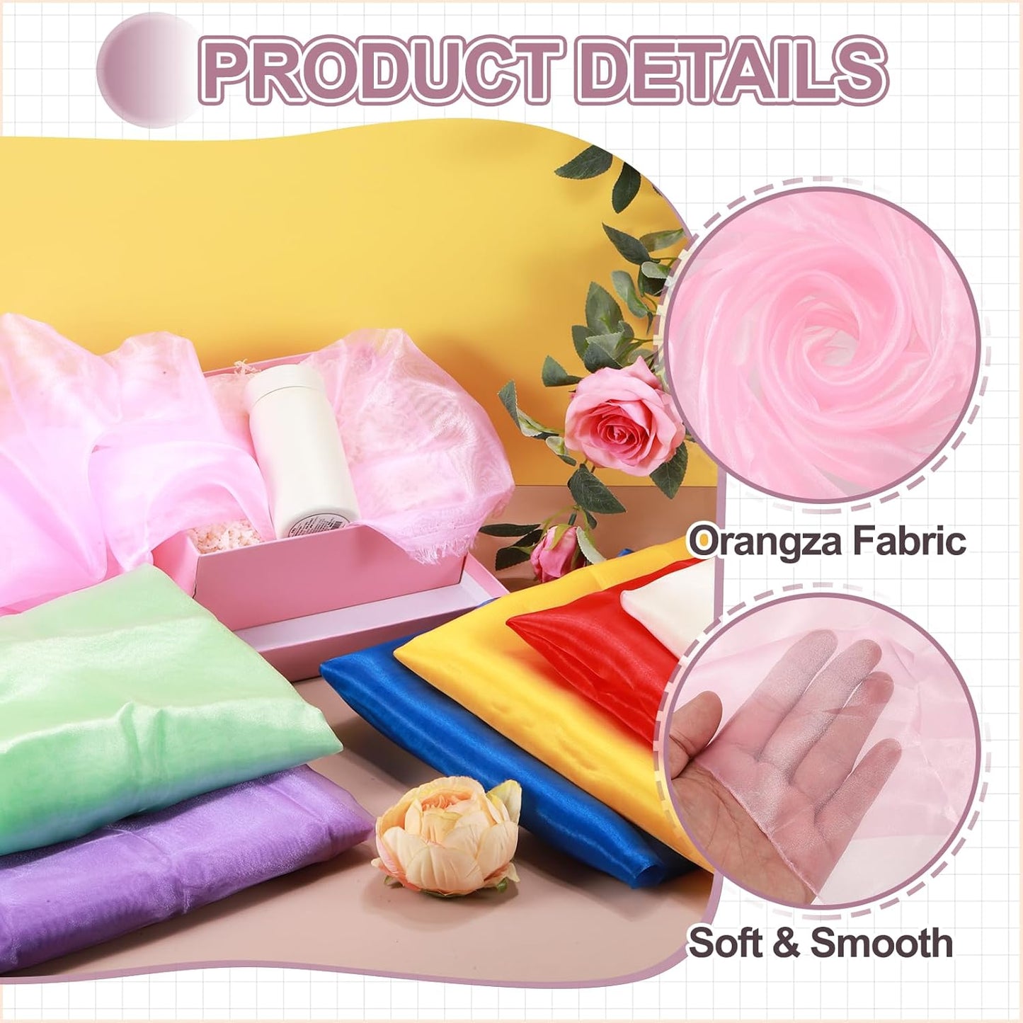 MECCANIXITY Iridescent Sheer Organza Fabric, 10 Yards x 59 Inches Solid Holographic Shiny Fabric Organza Cloth for Wedding, Curtains, Costume, Photo Background, Pink