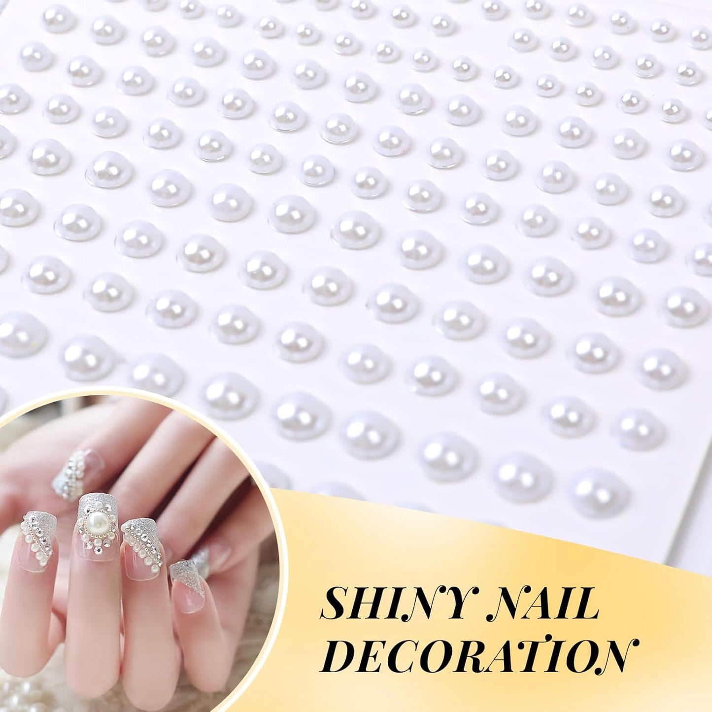 Pearl Stickers Self Adhesive Hair Pearls Gem White Jewel Sticker for Making Hair Decor Face,Body, Nail, Phone Art Craft Scrapbooking Embellishments Assorted Size 3mm/4mm/5mm/6mm (165)