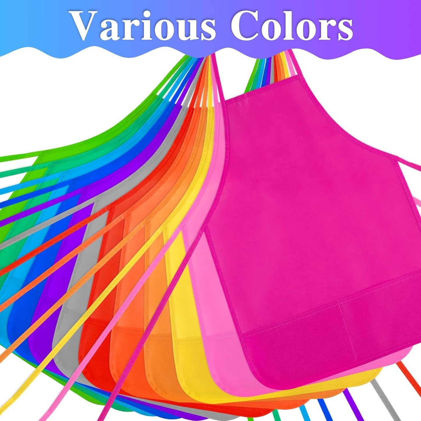 36 Pieces 12 Colors Kids Painting Aprons Kids Art Aprons with 2 Roomy Pockets for Art Painting Activity Kitchen Crafts
