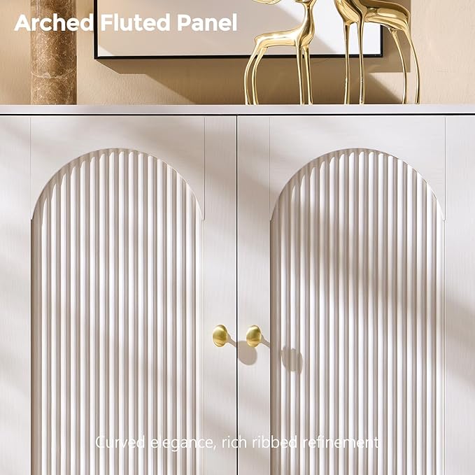 IFBUY Modern Sideboard Buffet Cabinet, 92.63" W Fluted Arched Buffet Cabinet - Image 4