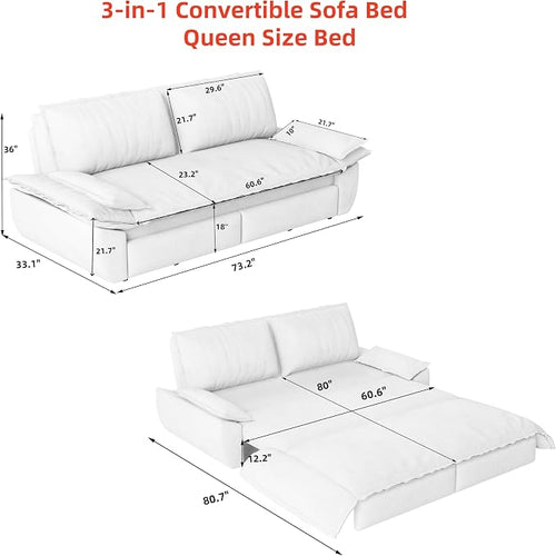 73.2" Sofa Bed Queen, 3-in-1 Pull Out Sofa Bed - Image 2