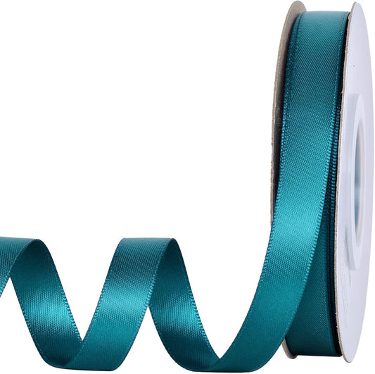YAMA Teal Double Faced Satin Ribbon, 1/2 Inch 25 Yards, Teal Satin Ribbon for Gift Wrapping Crafts Hair Bows Wedding Party Decoration
