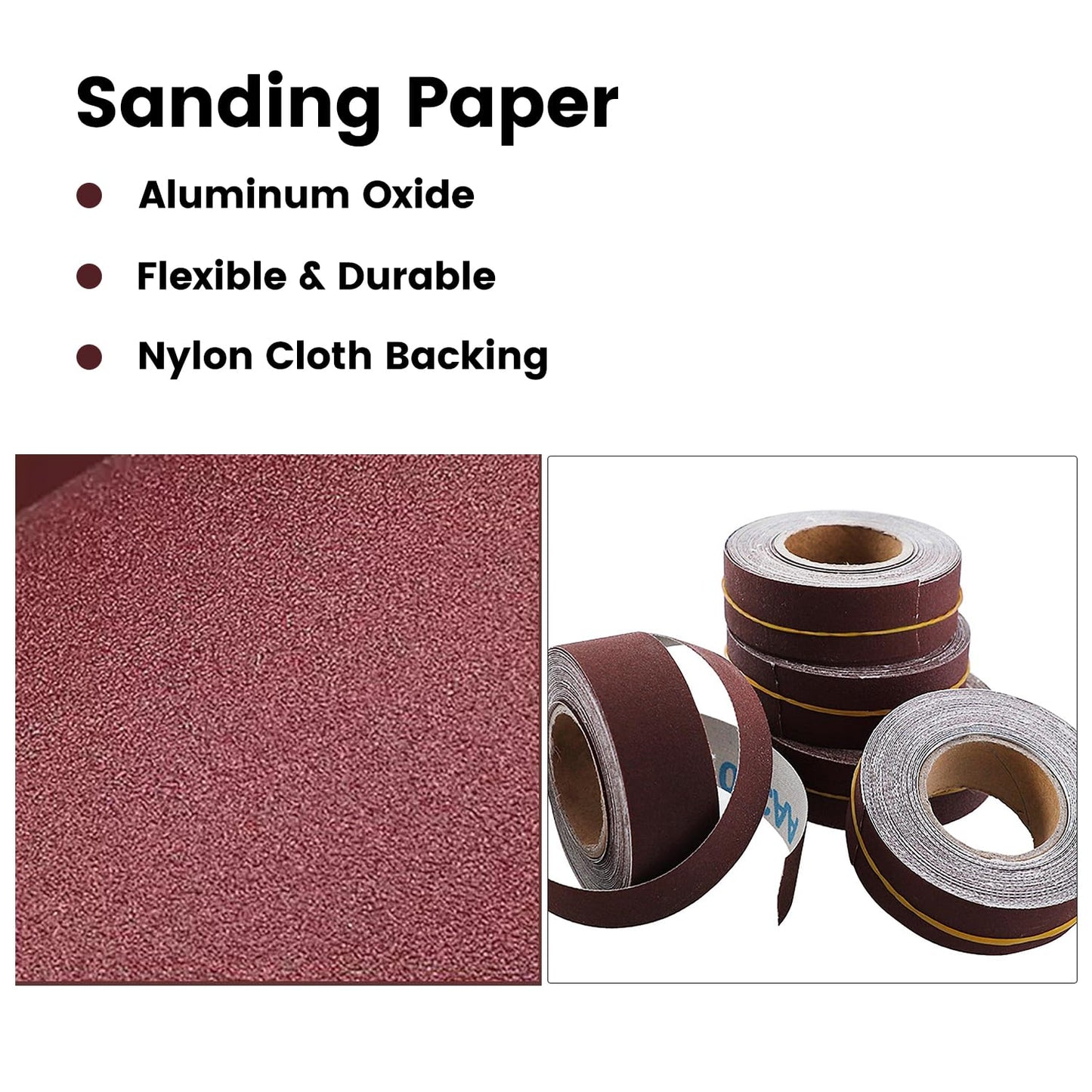 Emery Cloth Roll,6 Grits 1'' x 26FT Sandpaper Roll with Dispenser,80 150 240 320 400 600 Grit Sand Assortment,Sanding Paper Roll & Sandpaper Sheets for Metal Auto Wood Dry&Wet Polishing.(6Rolls 26FT)