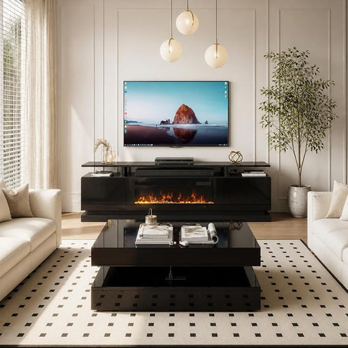 2-Piece Modern Living Room Table Set, Includes High Gloss 70" Fireplace TV - Image 2