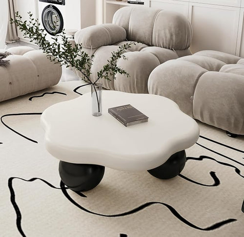 35" Cloud Coffee Table with 3 Ball Legs, Modern Minimalist Petal Center Table by BSYEIO
