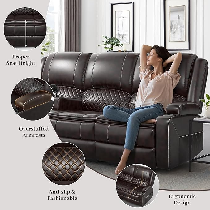 Yolsali Recliner Sofa, 3 Seater Manual Reclining Sofa - Image 3