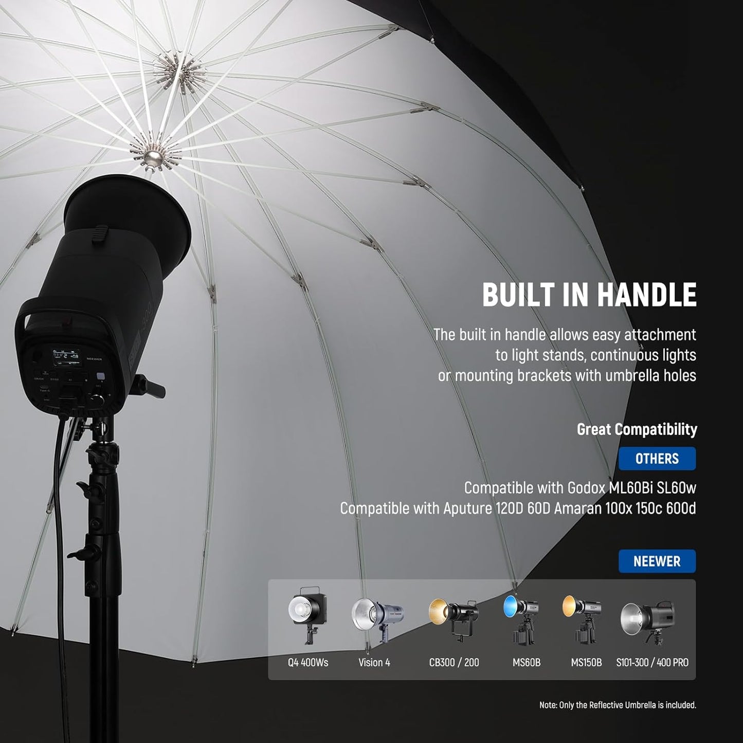 NEEWER 65"/165cm Parabolic Reflective Umbrella Photography with White Inner, Soft Lighting with Diffuser Cover, Bag, Quick Fold for Camera Photo Studio Video Light Shooting Monolight Flash, NS3U