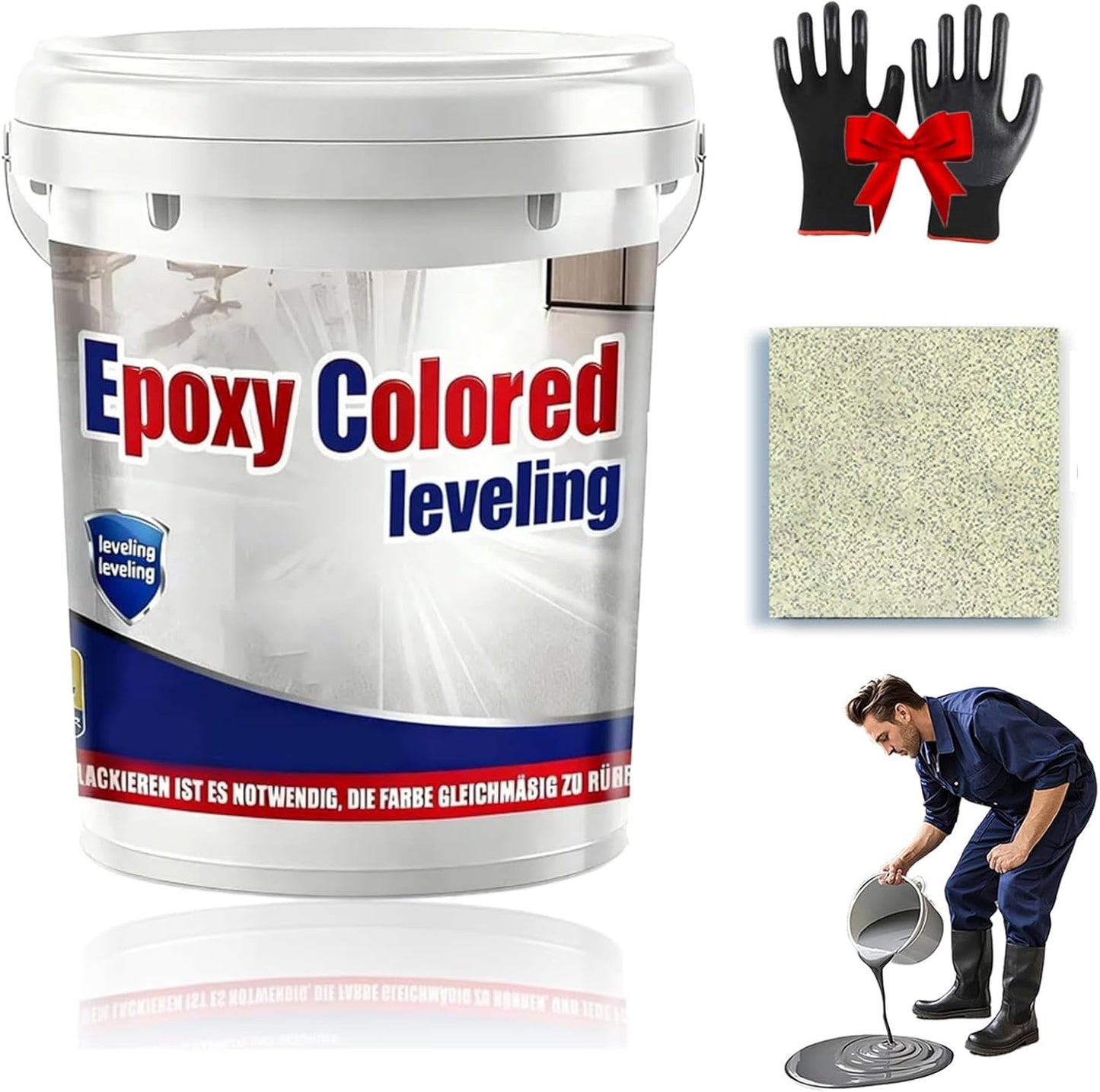Epoxy Floor Paint, Epoxy Colored Sand Floor Paint, High-Gloss Marble Effect Self-Leveling Coating, Waterproof, Non-Slip, Ultra-Durable for Garage, Basement, Wood Floors (Beige,11 lb)