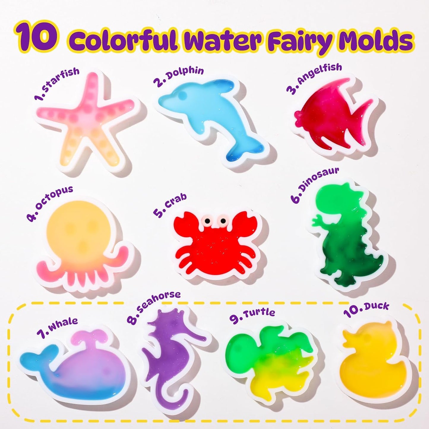 Magic Water Elf Toy Kit - 65ml Aqua Fairy Water Gel Kit for Kids with 20 Magic Gel & 10 Molds, Make Your Own Water Pets & Squishy Toys, Arts and Craft Kits for Kids Ages 8 9 10 Years Old