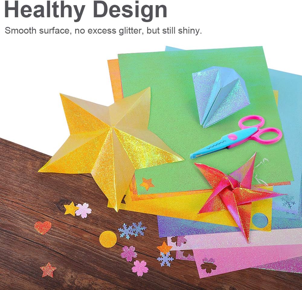 UCEC 50 Sheet Shiny Origami Paper 10 Colors Square Iridescent Origami Paper, Decoration Glitter Square Folding Papers for Kids Arts & Crafts Projects