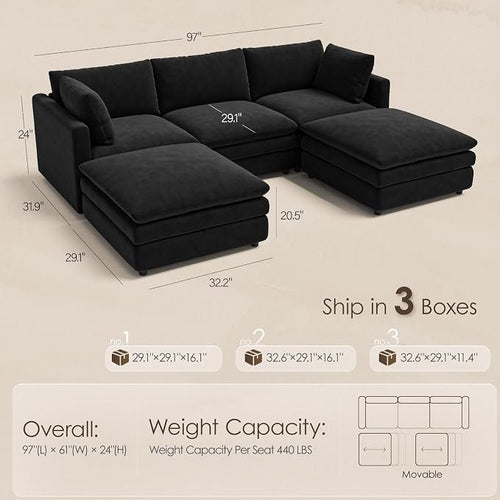97" Cloud Couches for Living Room, 29.1" Deep Seat Modular Sectional Sofa - Image 2