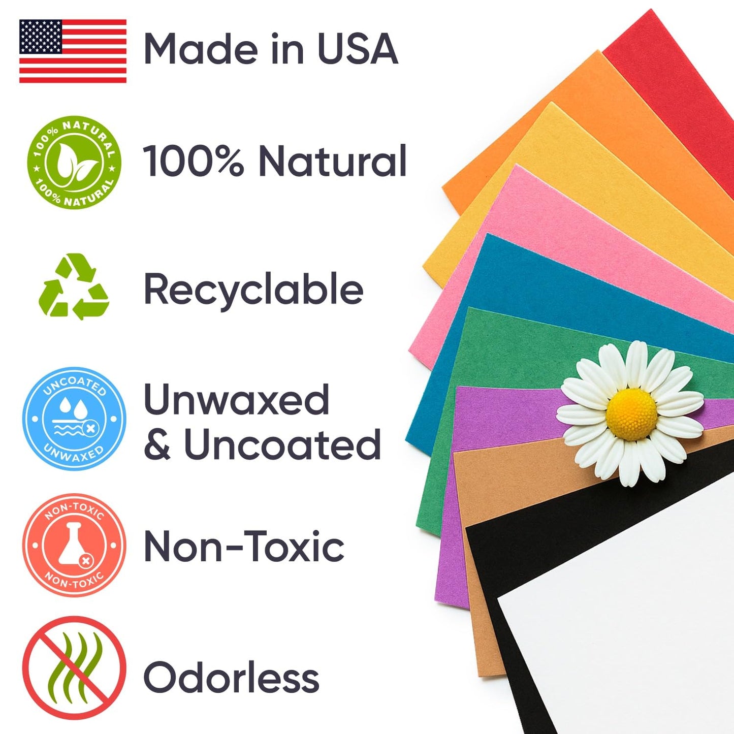 24" x 1200" (100 ft) Pack of 10 Rolls USA-Made Multi-Color Kraft Paper, 45 lbs/66 GSM – Colored Kraft Paper for Packing, Crafts, DIY Projects, Gift Wrapping – Non-Toxic, Safe for Kids