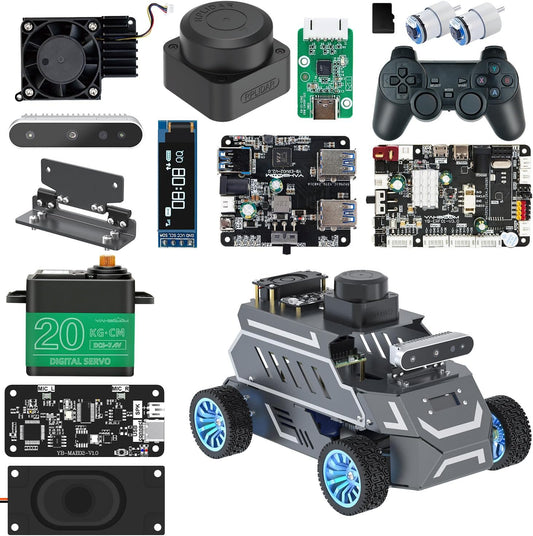 Yahboom Raspberry Pi 5 8GB for AI Robot Car,Supports RVIZ Simulation ROS2,TOF Lidar,SLAM Mapping Navigation, Tracking and Obstacle Avoidance (Ultimate Ver Without Pi5)