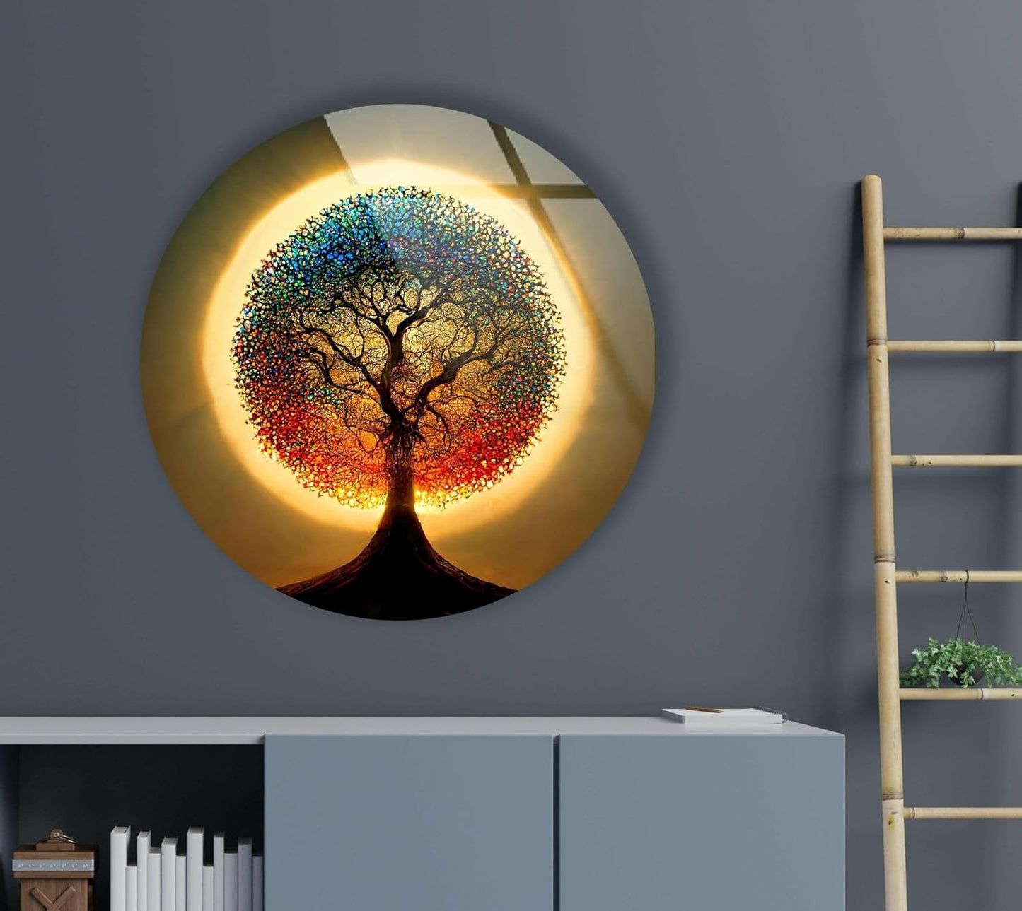 My Photostation.com 27.5''(70cm) Diameter Life of Tree Round Glass Wall Art Tempered Glass Printing Wall Decor Large Wall Art Wall Hangings