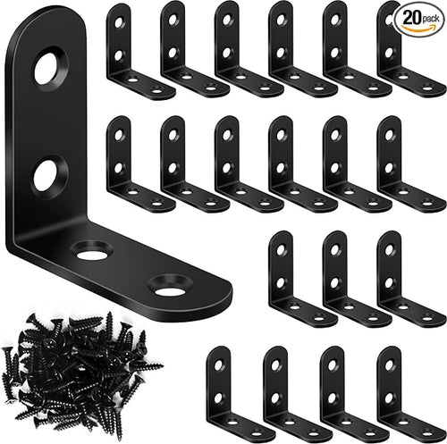 20PCS Black L Brackets, Stainless Steel Corner Brace by DOUDOULE