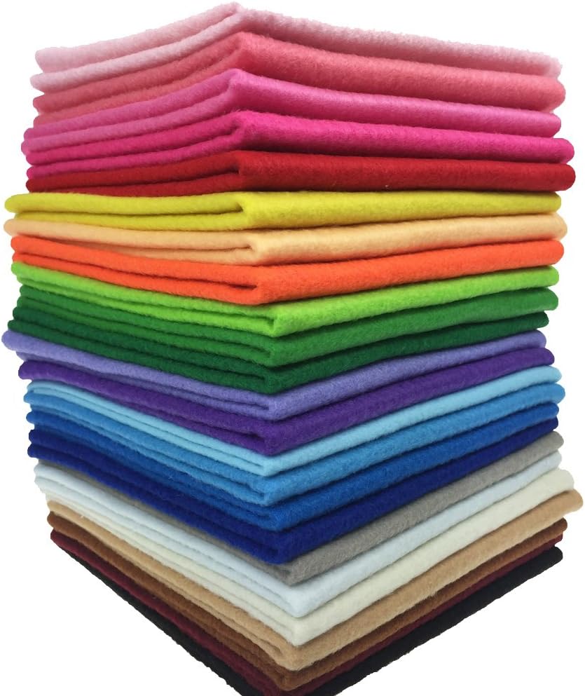 24pcs Thick 1.4mm Soft Felt Fabric Sheet Assorted Color Felt Pack DIY Craft Sewing Squares Nonwoven Patchwork (20 * 20cm)