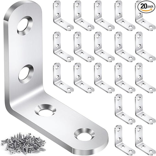 20PCS L Bracket Corner Brace Sets, Stainless Steel L Brackets by DOUDOULE