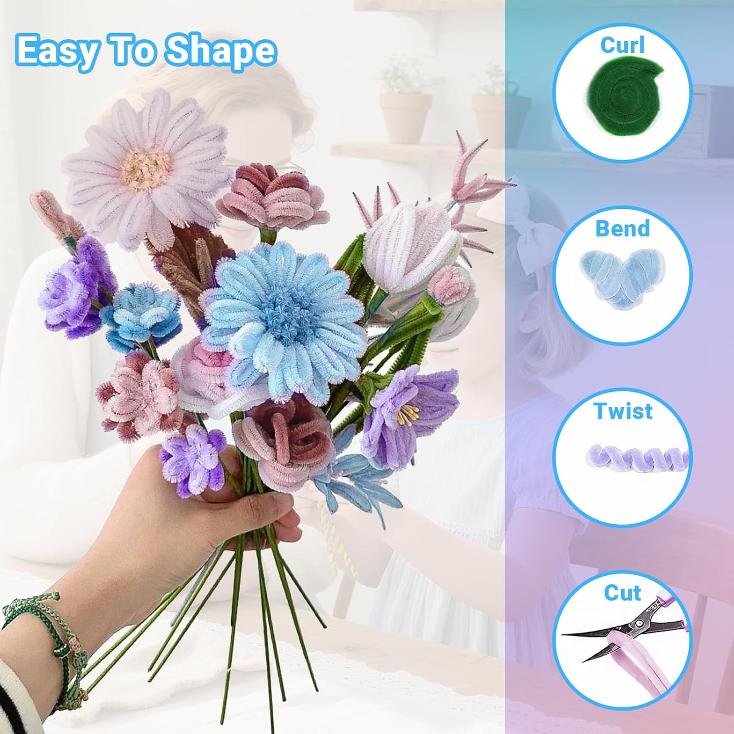 400 Pcs Pipe Cleaners Craft Kit and Craft Supplies Set, 4 Colors Chenille Stems Craft Kits. Includes Floral Tape, Wire, Stems and More, DIY Arts and Crafts Supplies for Flower Making (Colorful)