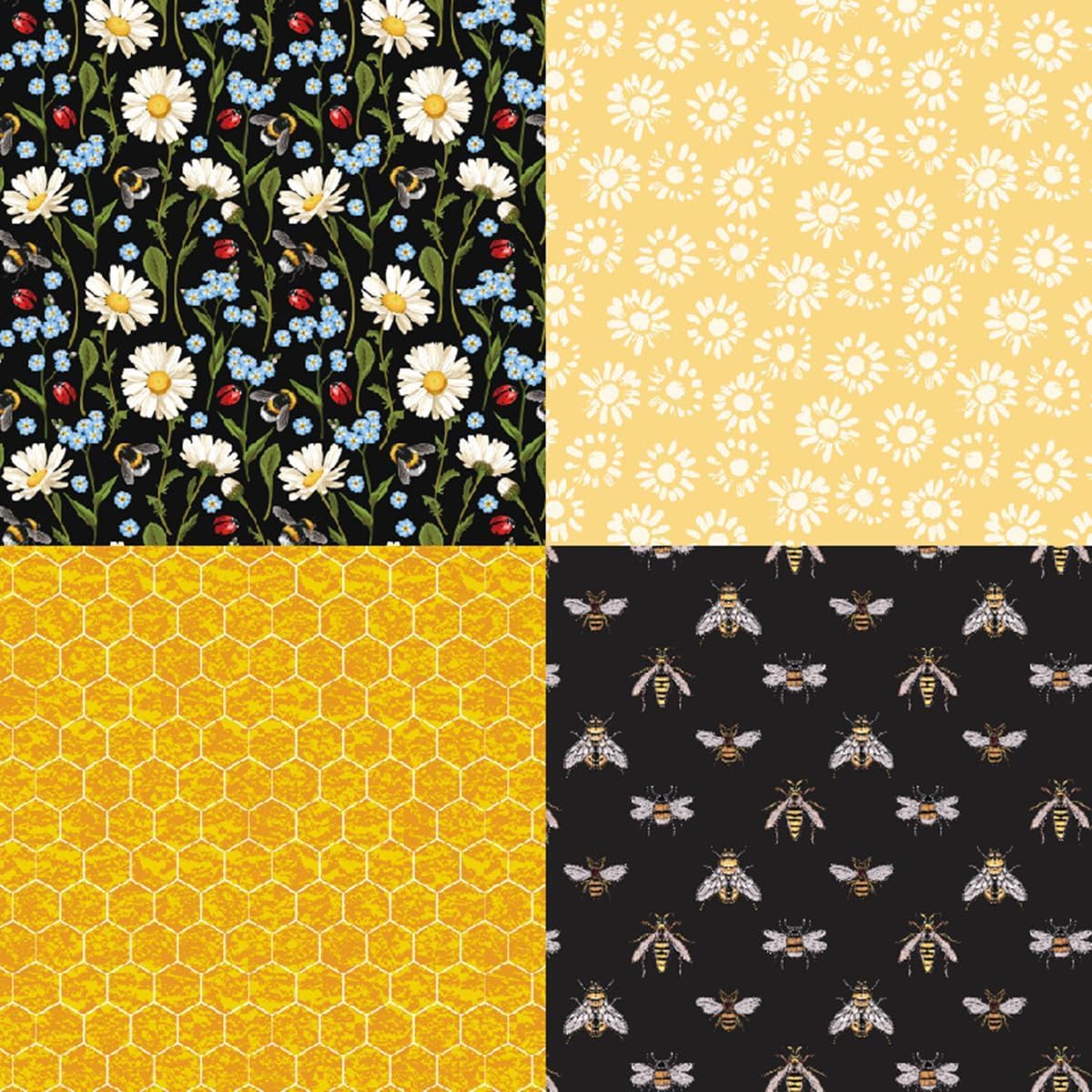 Honey Bee Pattern Paper Pack Yellow Black And Gray 24 Sheets Decorative Scrapbooking Paper Pad 6x6 Floral Craft Paper Single-Side Card Making Supplies for Junk Journal, Origami, Holiday Journaling