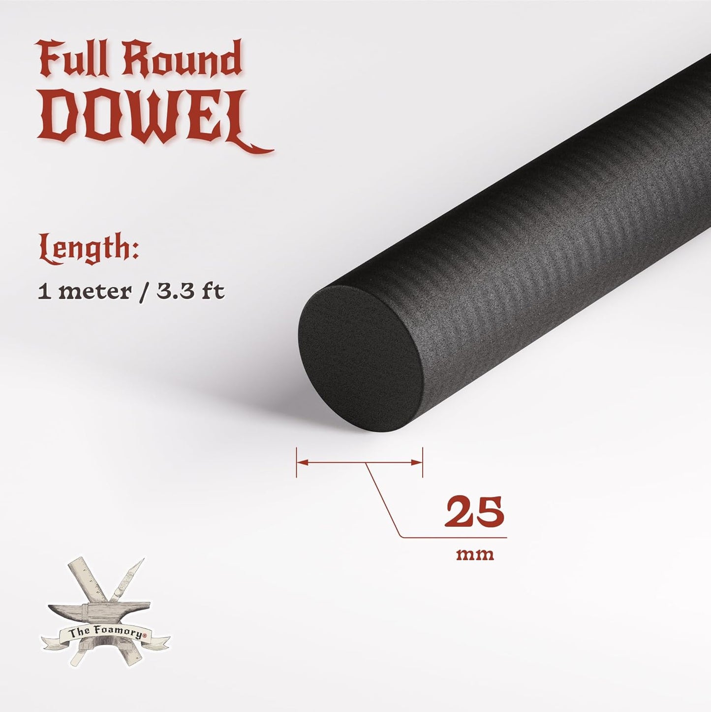 The Foamory's No Waste Full Round EVA Foam Dowels. 3 Pack 5-40mm x 1M High-Density Black Craft Foam Sticks. Pre-Cut, Paint-Ready Cosplay Trim. Time Saving, Bevel Enhances Armor, Weapons and Costumes
