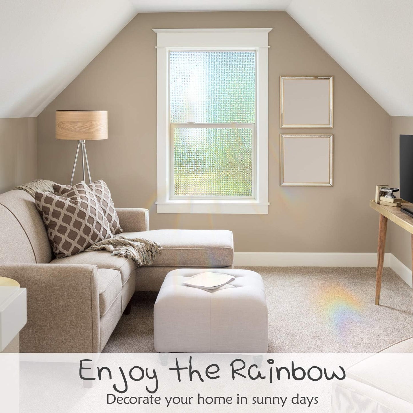 HIDBEA 3D Window Privacy Film - Rainbow Decorative Window Clings, Heat Control Glass Tint - 35.4" x 16.4 Feet, Mosaic Patterns