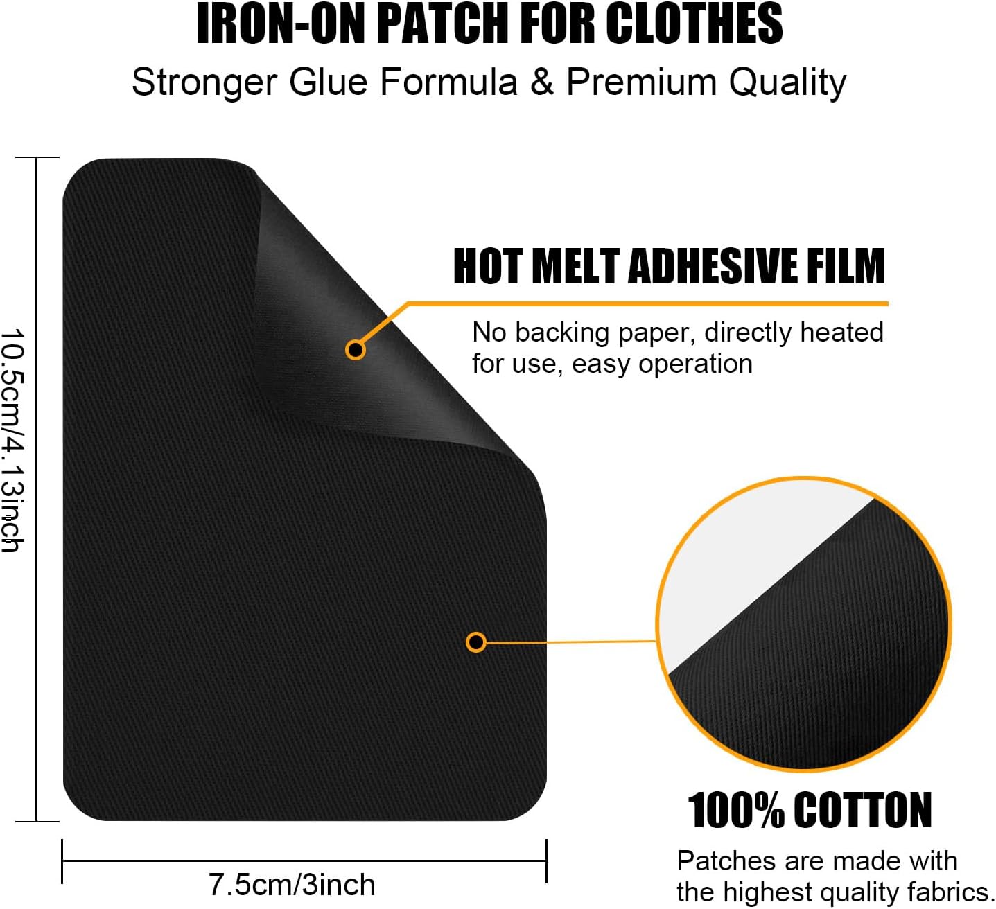 MOONSJONES Iron on Patches for Fabric Clothes, Iron-on Patch Repairing Inside & Outside Holes for Jeans, Backpacks, Down Jackets, Hat, Pants, Sweaters (7.5 cm x 10.5 cm) - 12Pcs