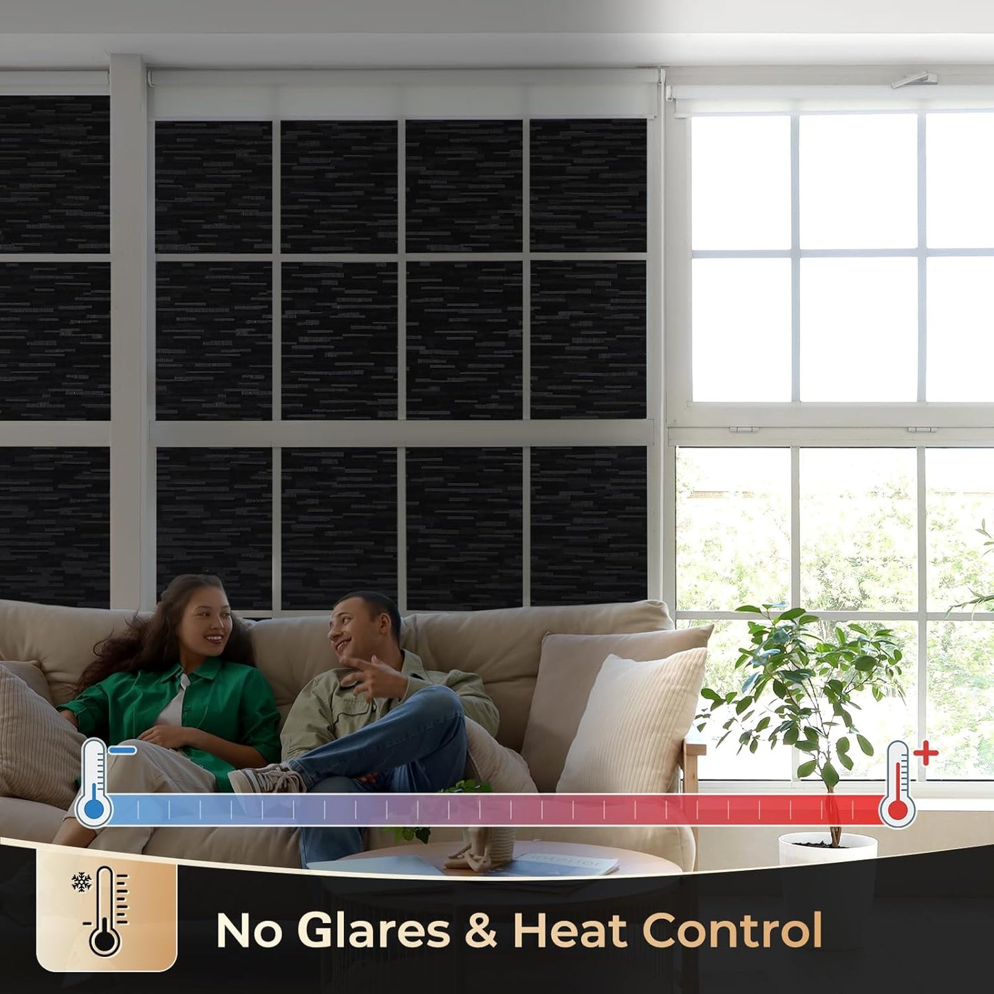 rabbitgoo Blackout Window Film, Sun Blocking Privacy Film for Room Darkening, Removable Black Out Vinyl Cover Tint for Home Day Sleep, Anti-UV Frosted Glass Clings, Black, 17.5 x 157.4 Inches