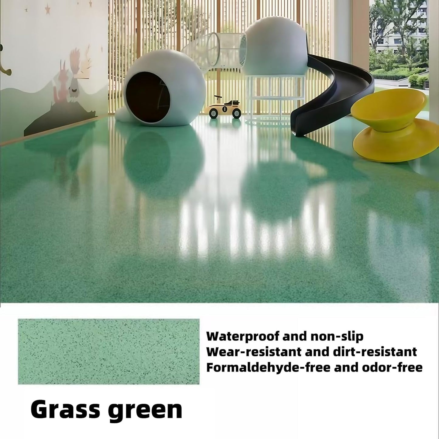 Epoxy Colored Sand Floor Paint, Epoxy Floor Paint High Gloss Marble Effect Coating for Indoor and Outdoor, Wear-resistant and non-slip Self-leveling Coating Green 176OZ(5KG)