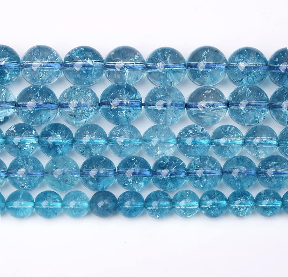 4mm 90pcs Blue Topaz Crystal Quartz Natural Stone Round Loose Beads for Jewelry Making DIY Bracelet Necklace Earrings (Blue Crystal, 4mm)