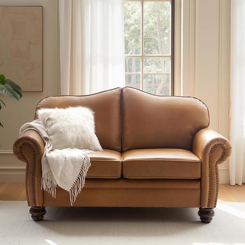 60" Wide Genuine Leather Chesterfield Loveseat, 2 Seat Leather Sofa by Thesupportyouneed