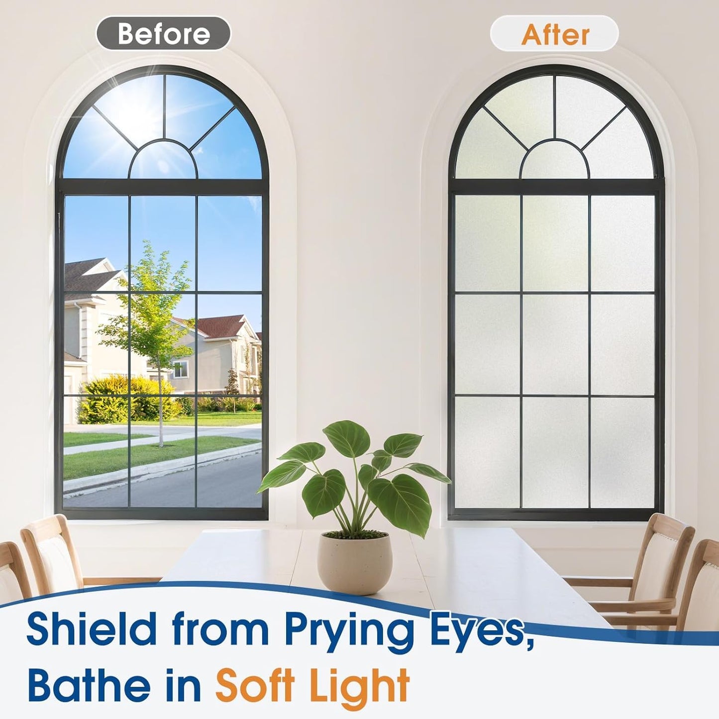 Homein Frosted Glass Window Privacy Film with Tools UV Blocking Privacy Film for Glass Windows, Static Cling No Glue Removable Reusable Anti Glare for Home Day and Night, Pure 35.4x157.4 inch