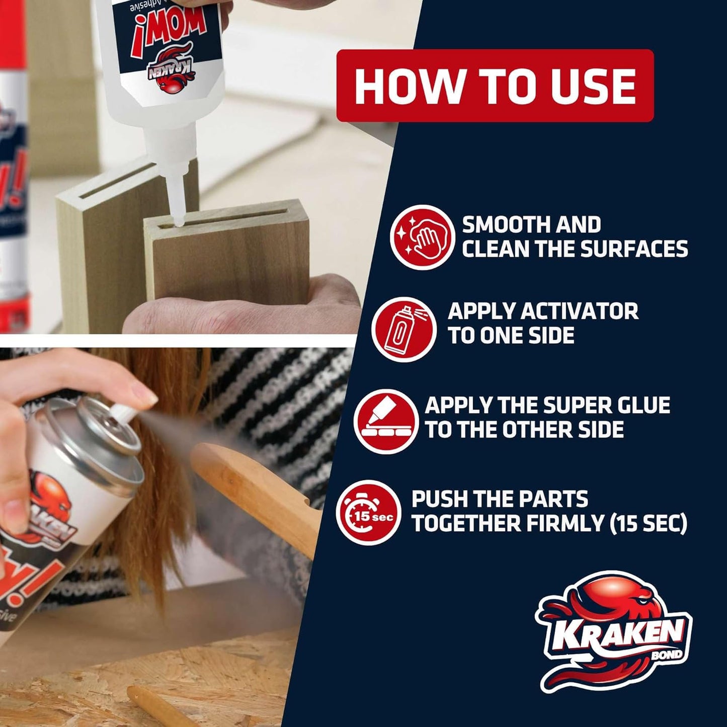 KRAKEN BOND Wow! Spray Adhesive Activator(3X16.9 Oz.) - Cyanoacrylate Super Glue Accelerator Spray for Plastic, Metal, Wood & PVC, CA Glue Activator | 3 Pack