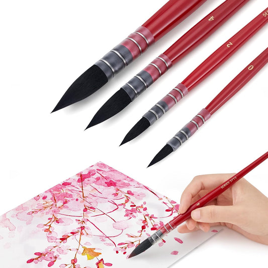 Lightwish Watercolor Brushes Set, Synthetic Squirrel Hair Paint Brushes kit for Artists, Adults, and Hobbists, Pointed Round Mop Brush for Watercolor, Gouache,4 Pcs