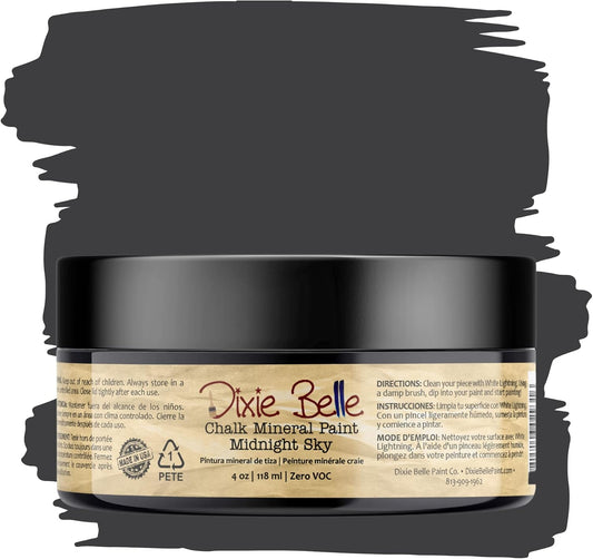 Dixie Belle Paint Company Chalk Finish Furniture Paint - Midnight Sky (4oz) - Matte Blue Black Chic Chalk Mineral DIY Furniture Paint