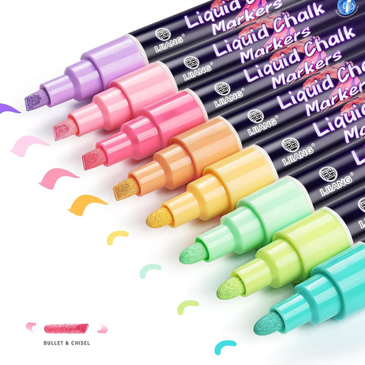 Pastel Chalk Markers Erasable for Chalkboard, Liquid Chalk Marker 8 Colors with 6mm Reversible Bullet & Chisel Tip, Dust Free Chalk Pens for Window, Blackboard, Whiteboard, Calendar, Mirror, Glass