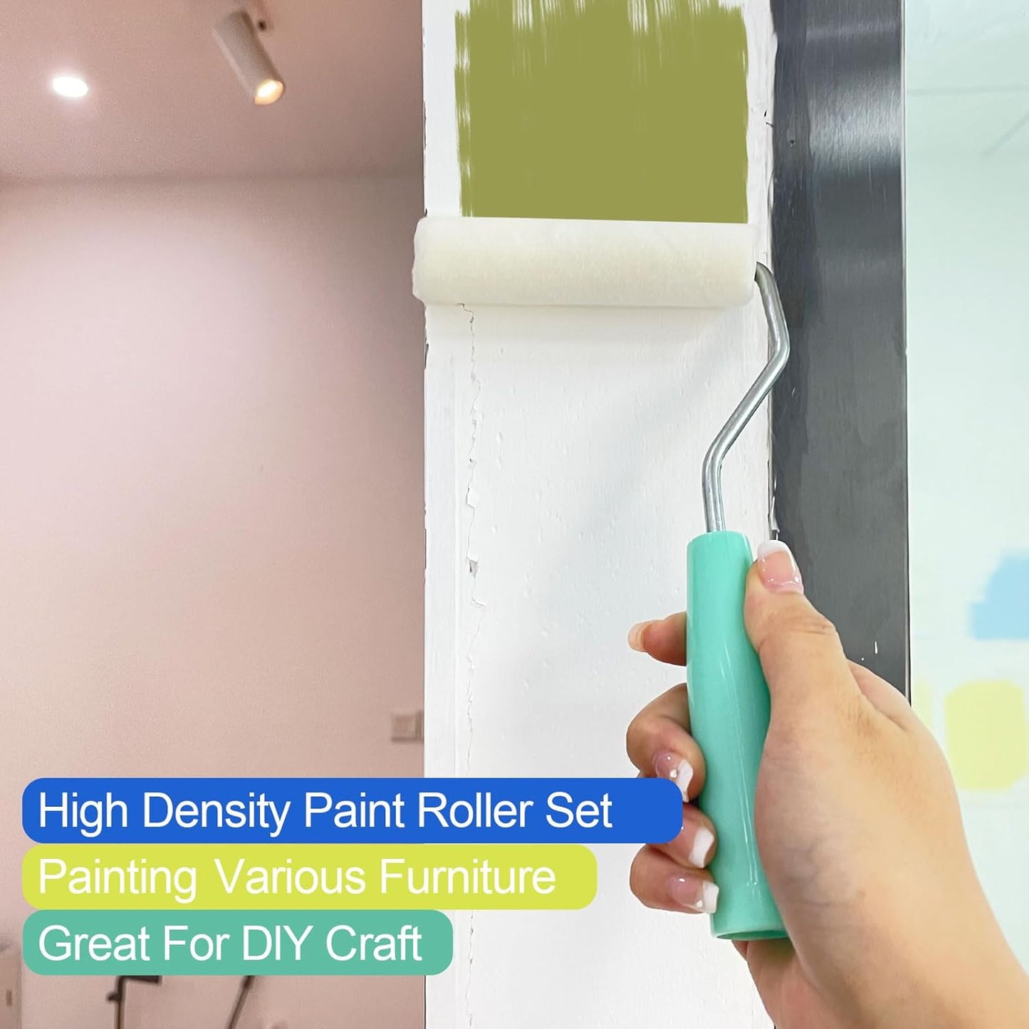 11 Pack Paint Roller Kit, 4 Inch Microfiber Paint Roller Covers, Mini Wool Blend Paint Rollers with Tray, Small Roller Brush Kit for Painting Walls, Doors, Cabinets