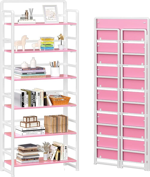 4NM No Assembly 6 Tiers Folding Bookshelf Storage Shelves Vintage Bookcase by 4NM