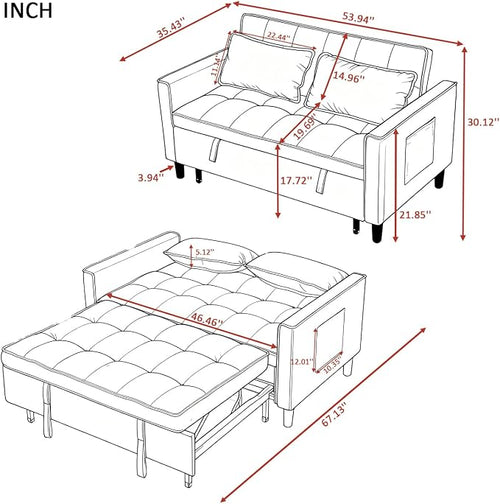 3 in 1 Convertible Sofa Bed, Love Seat Sleeper Bed - Image 2