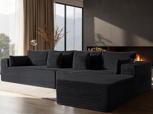 138" Cloud Sectional Couch, Comfort L Shaped Boneless Couch by VYUXWO
