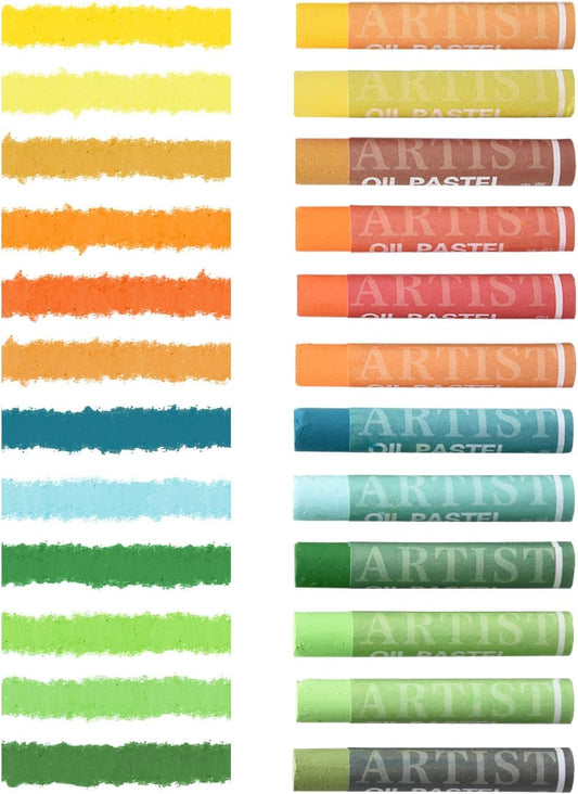 qianshan Soft Oil Pastels Set of 12 Colors,Non Toxic,Soft Texture Vibrant and Creamy Oil Crayons Pastels Art Supplies For Professional Artists Beginners Drawing.Orange&Green