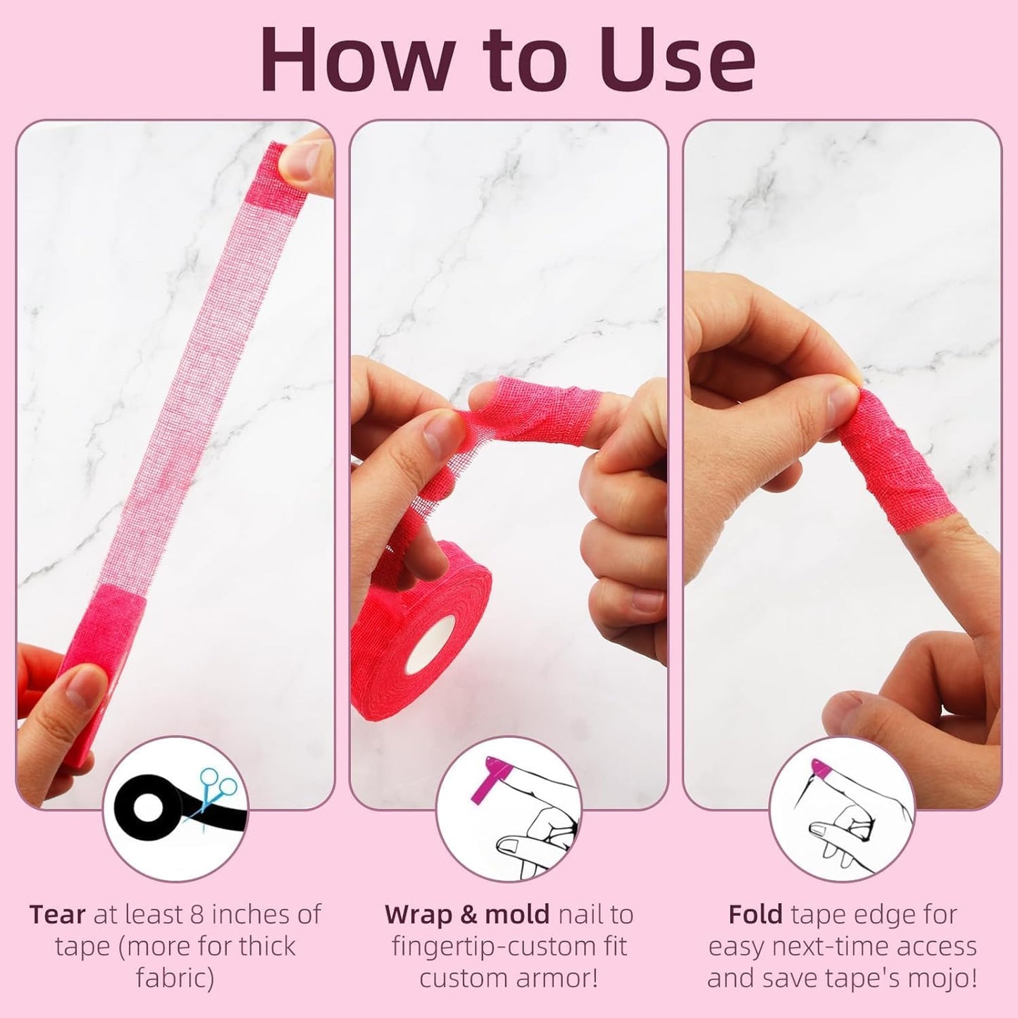 3Rolls Thimble Tape for Hand Sewing Multi-Used Sew Thimbles Nail Finger Protector - Alternative to Classic Knitting Thimbles Adjustable Cotton Tapes for Embroidery Paperwork Carving Sorting Task