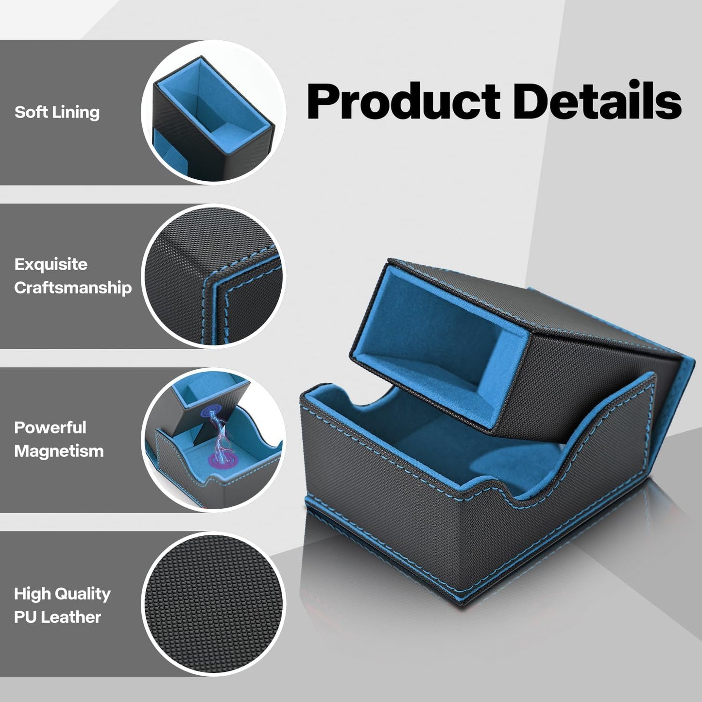 Dice Roller Tower, Premium DND Magnetic Dice Tray, Foldable PU Leather Dice Tower RPG Gifts for Dungeons and Dragons MTG Dm & Player Black/Blue