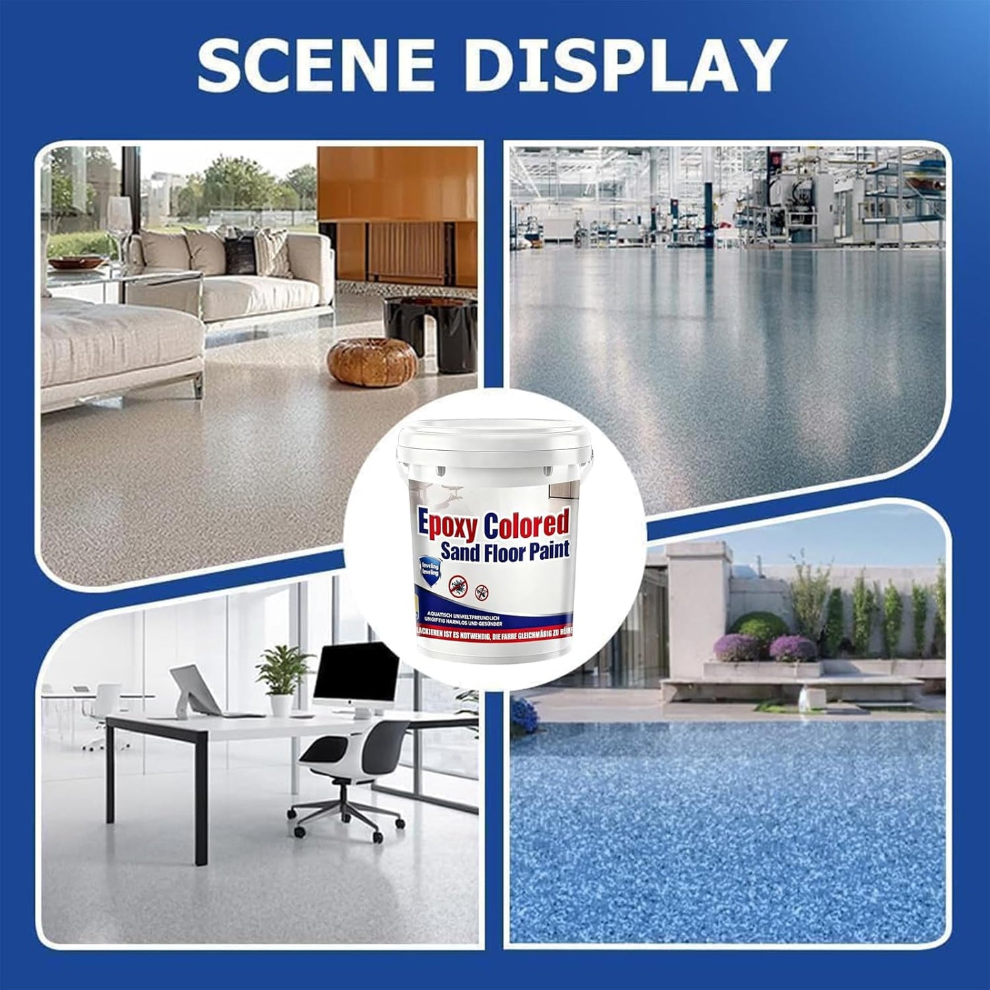 Epoxy Colored Sand Floor Paint, Epoxy Floor Paint for Concrete, High Gloss Marble Effect Coating, Waterproof Non-Slip Concrete Paints, Suitable for Indoor/Outdoor Use (Light Blue,160 oz/5 kg)