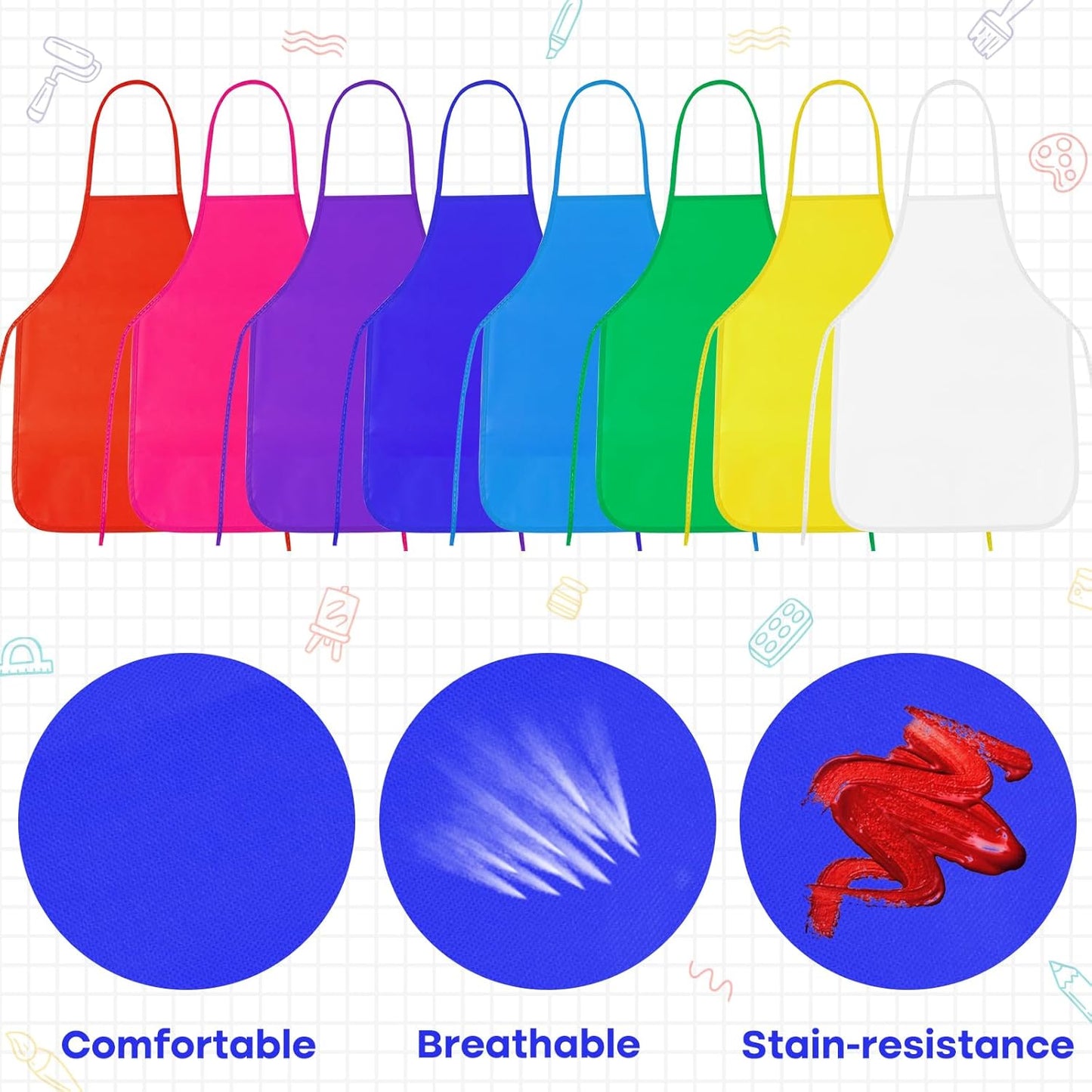 PLULON 8 Pcs Kids Apron Painting Aprons, Kids Aprons for Painting Art Apron Smocks Bulk for Art Activity Craft Home Kitchen Classroom Party Supplies